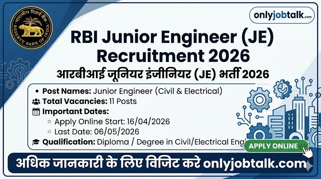 Jr. Engineer Program RBI Junior Engineer JE Recruitment 2026 Apply Now | Only JobTalk